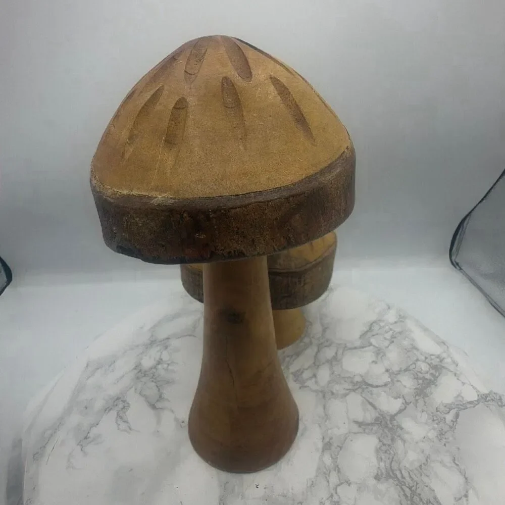 MCM Wooden Mushroom Figurine Sculptures- Set of 2